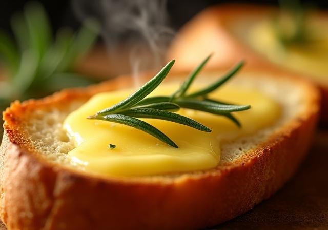 Pan rústico tostado con mantequilla de ajo y hierbas